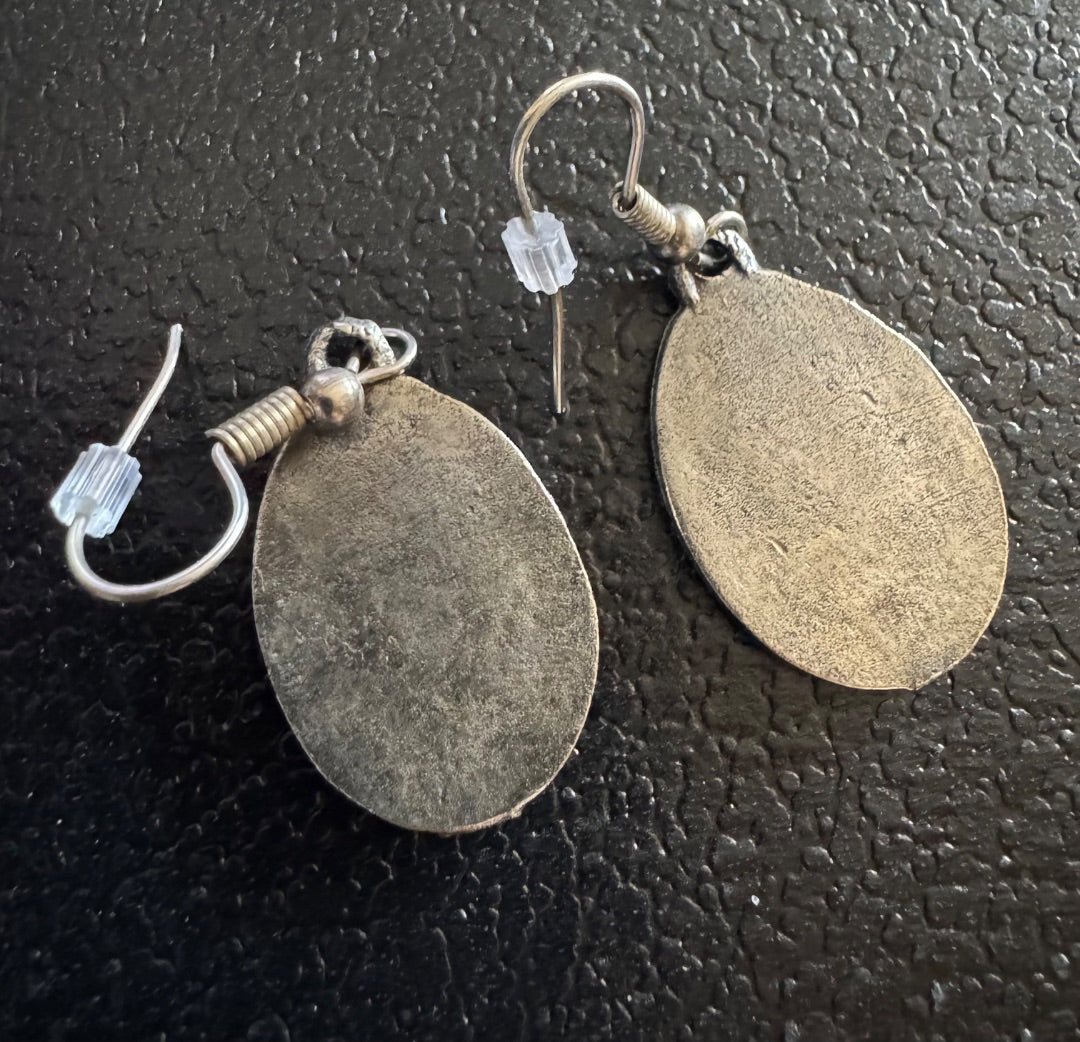 Silver with red accent dangle earrings