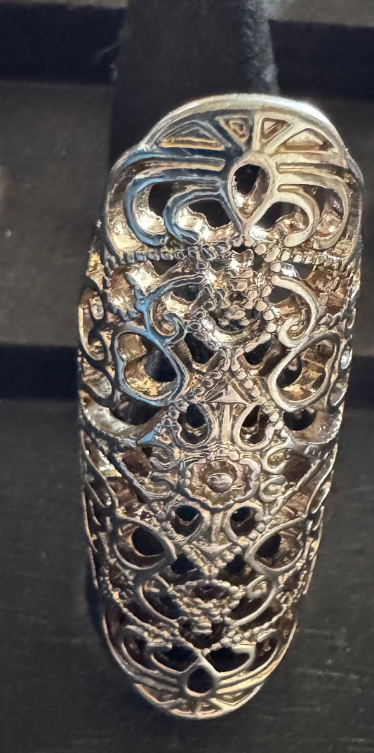 Silvertone cutout tall ring