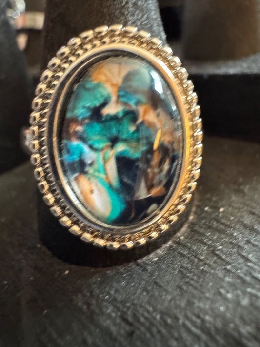 Silver tone multicolor ring