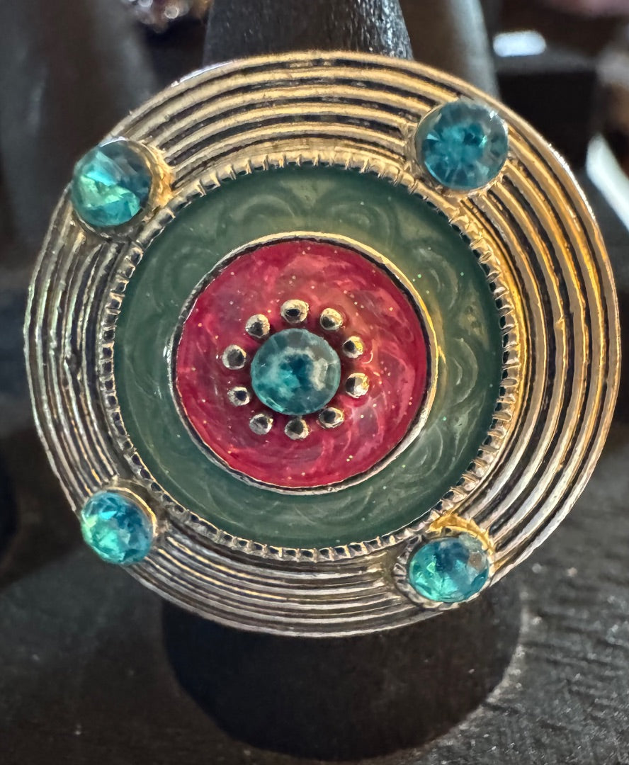 Southwest style coral/turq color circle ring