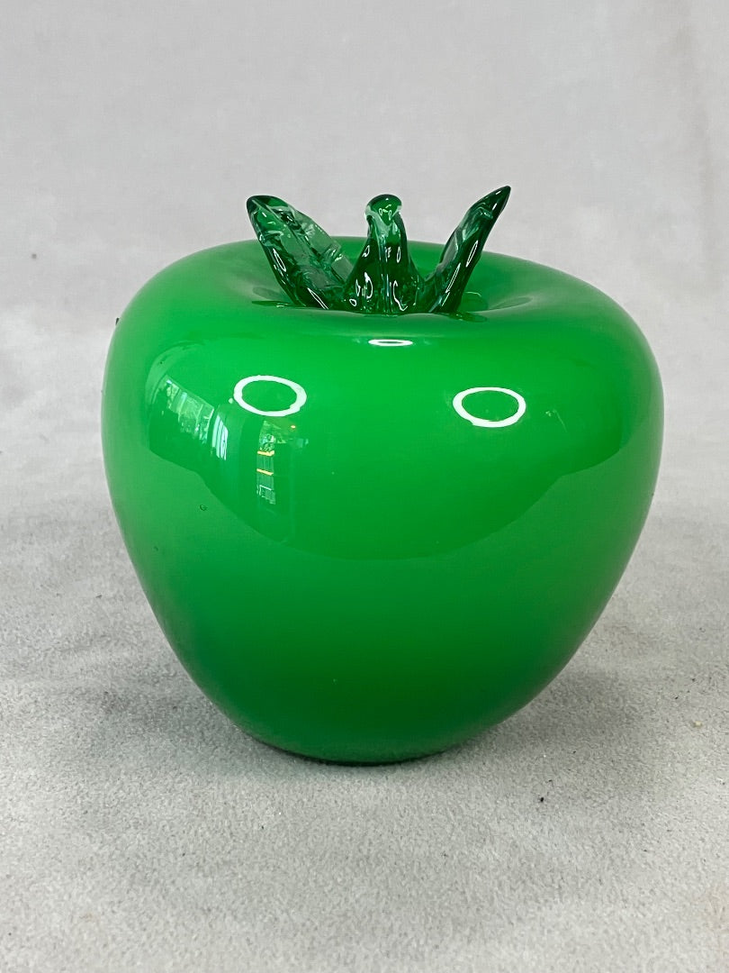 Green glass paper weight apple