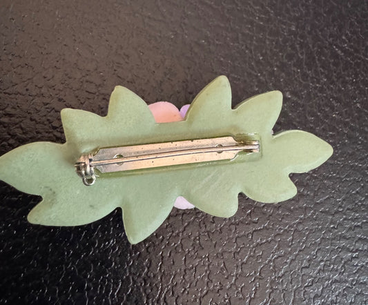 Pink & green flower brooch possibly Avon