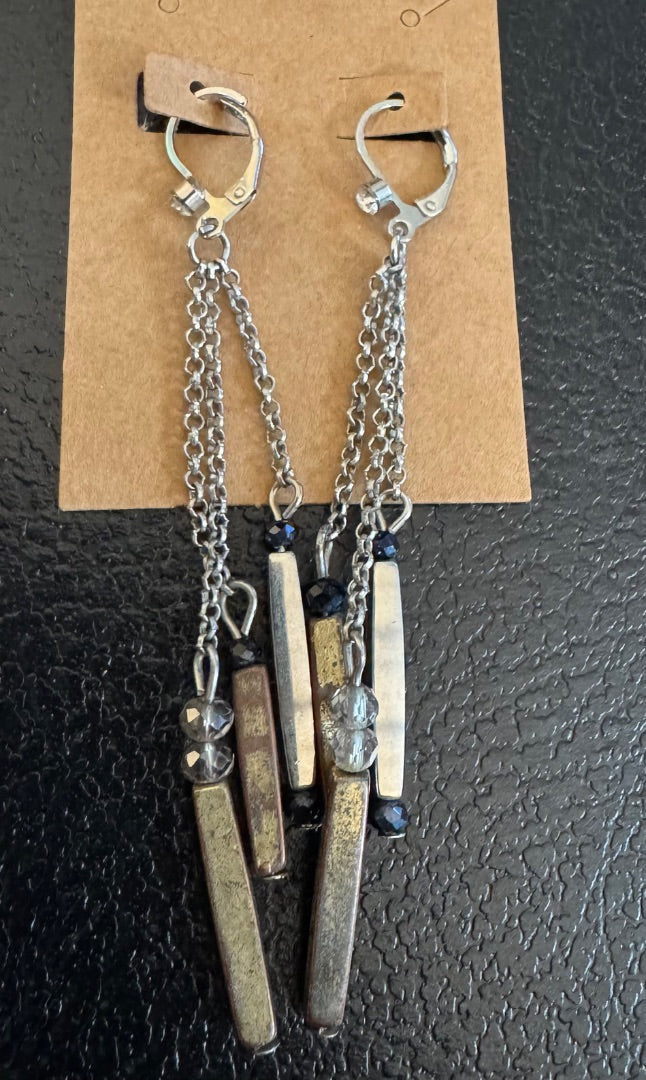 Silvertone dangle multichain earrings