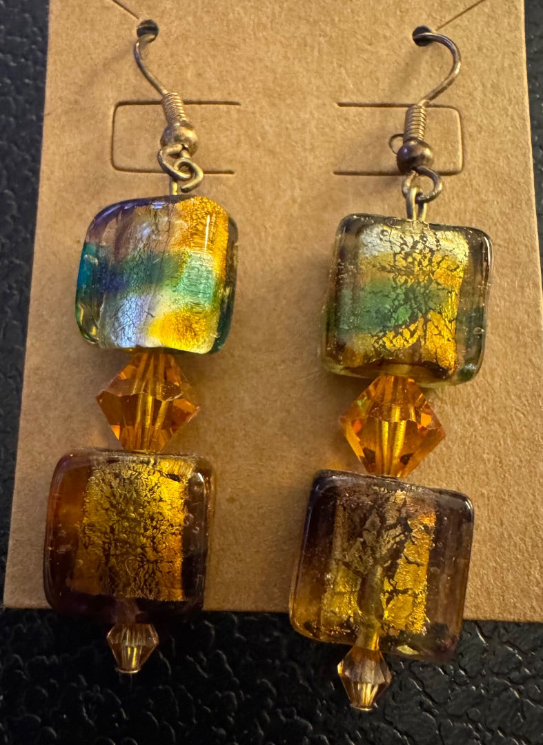 Iridescent bead dangle earrings