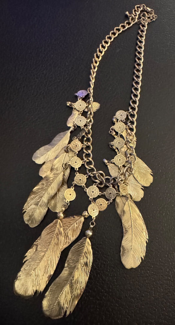 Goldtone feather choker necklace