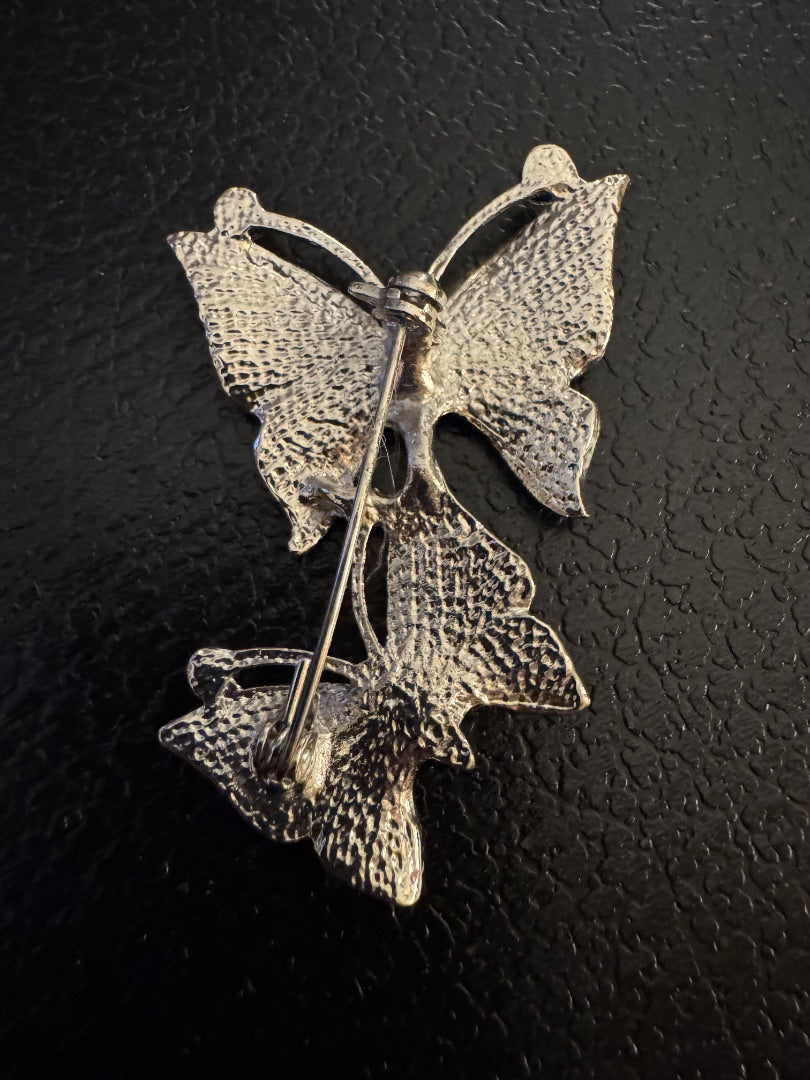 Silvertone Two Orange Butterfly brooch