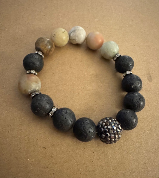 Lava and multi stone stretchy bracelet