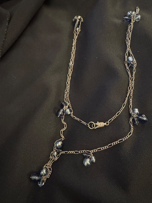Silvertone blue bead chain necklace