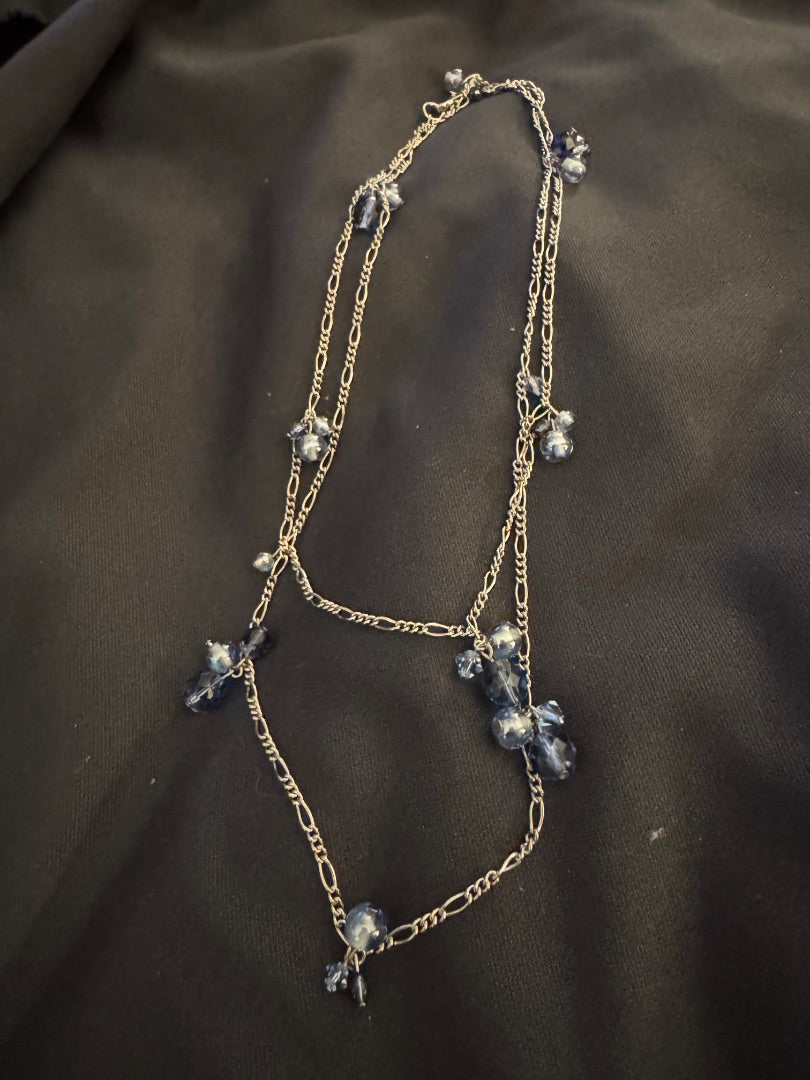 Silvertone blue bead chain necklace
