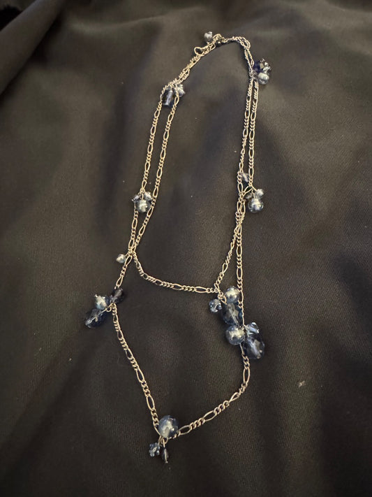 Silvertone blue bead chain necklace