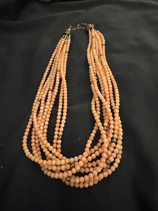 Multistrand pink short necklace