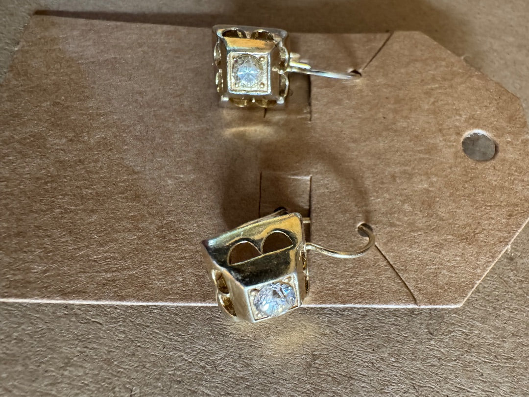 Goldtone square rhine earrings