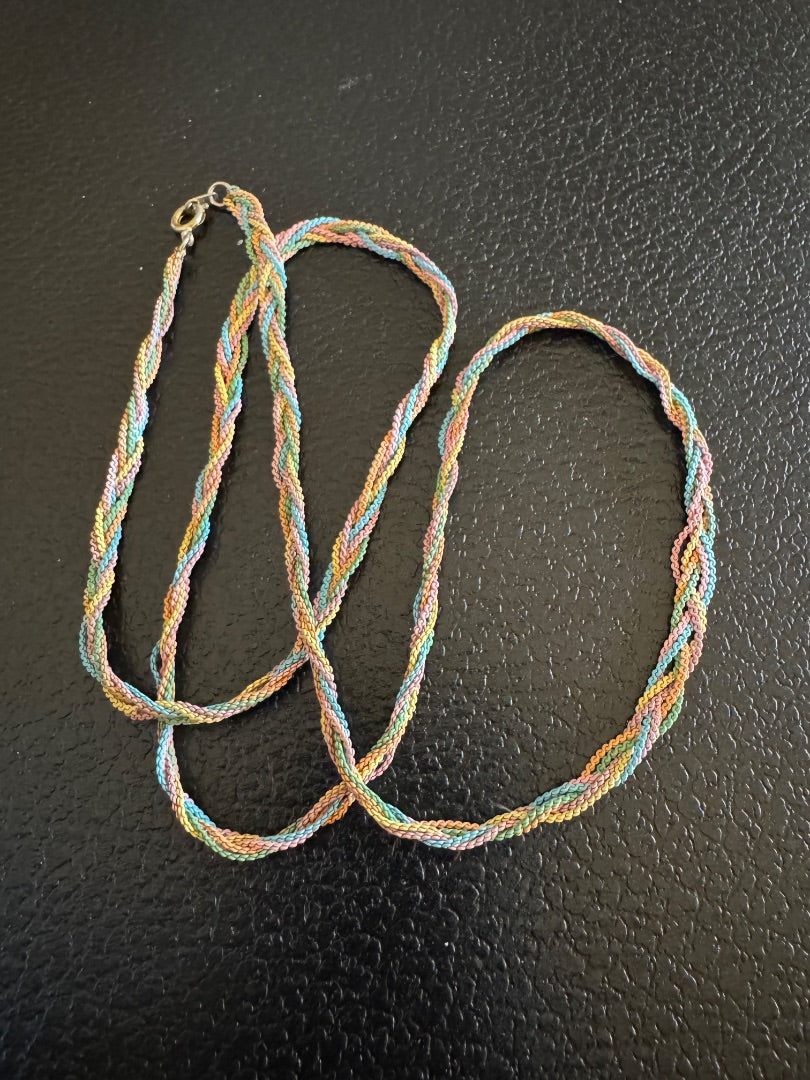 Turq Peach color braided chain necklace