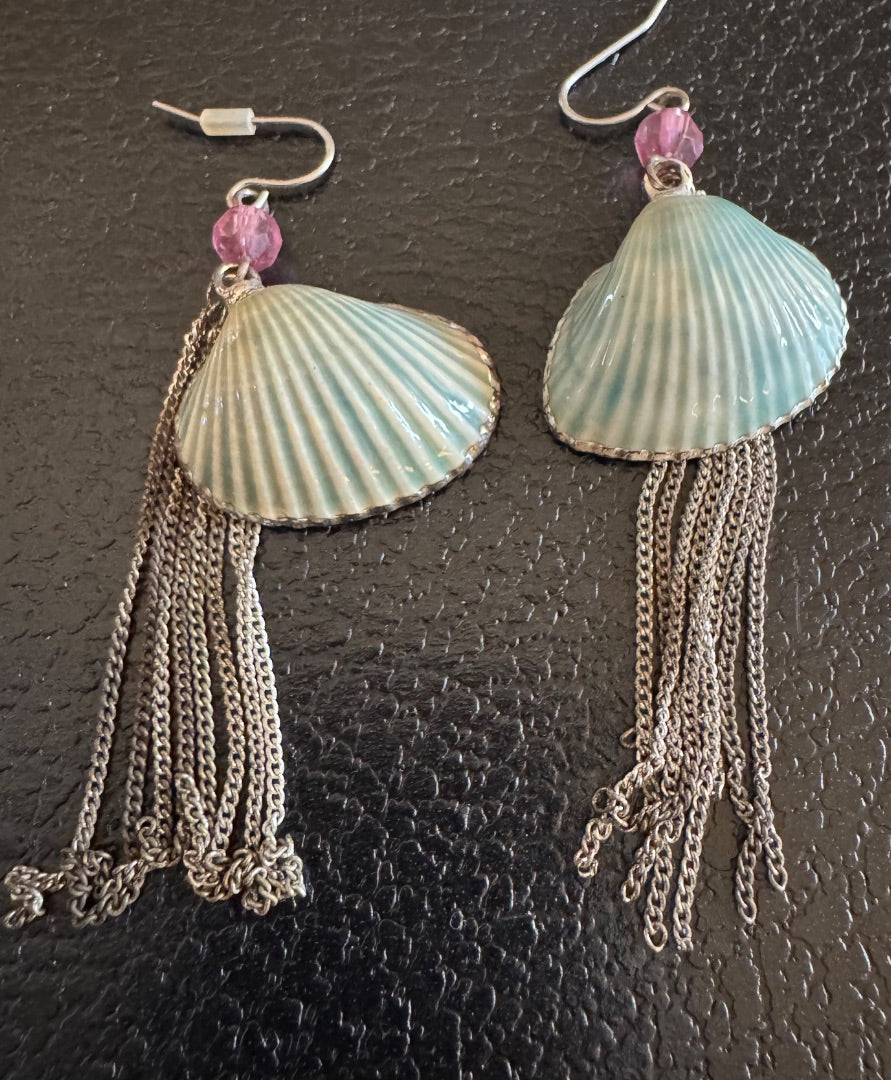 Blue seashell dangle earrings