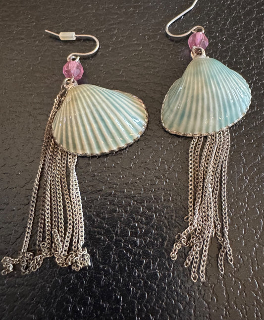 Blue seashell dangle earrings