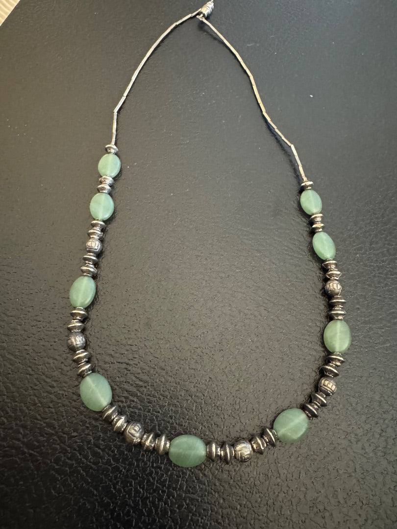Green Silver liquid silver necklace