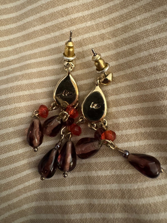 Maroon bead hallmarked dangle earrings