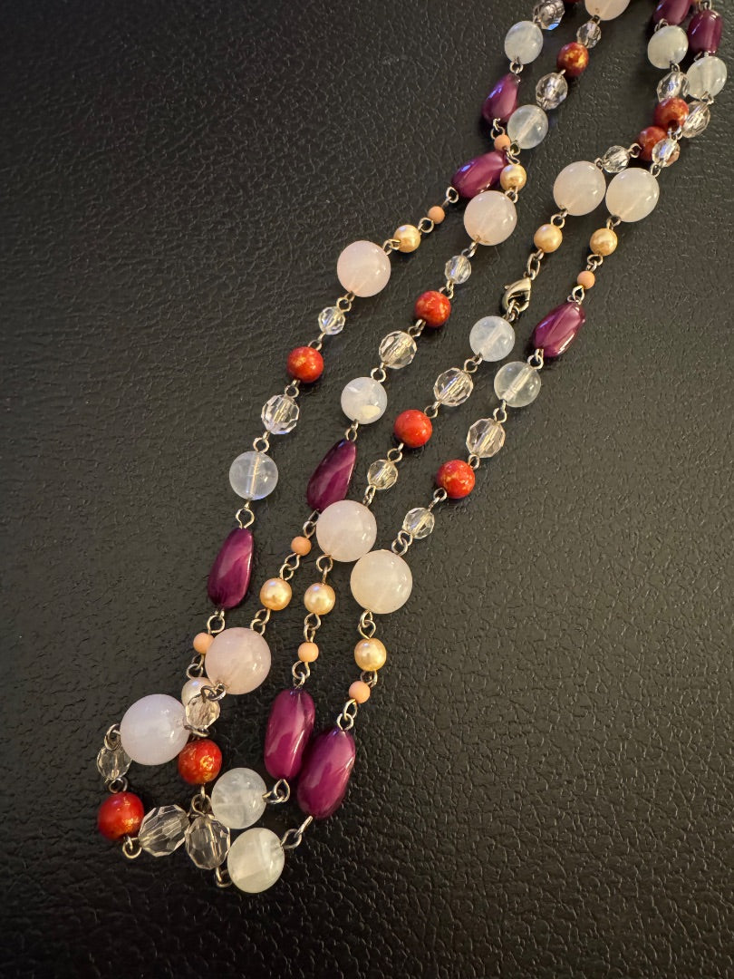 Cranberry red white bead necklace