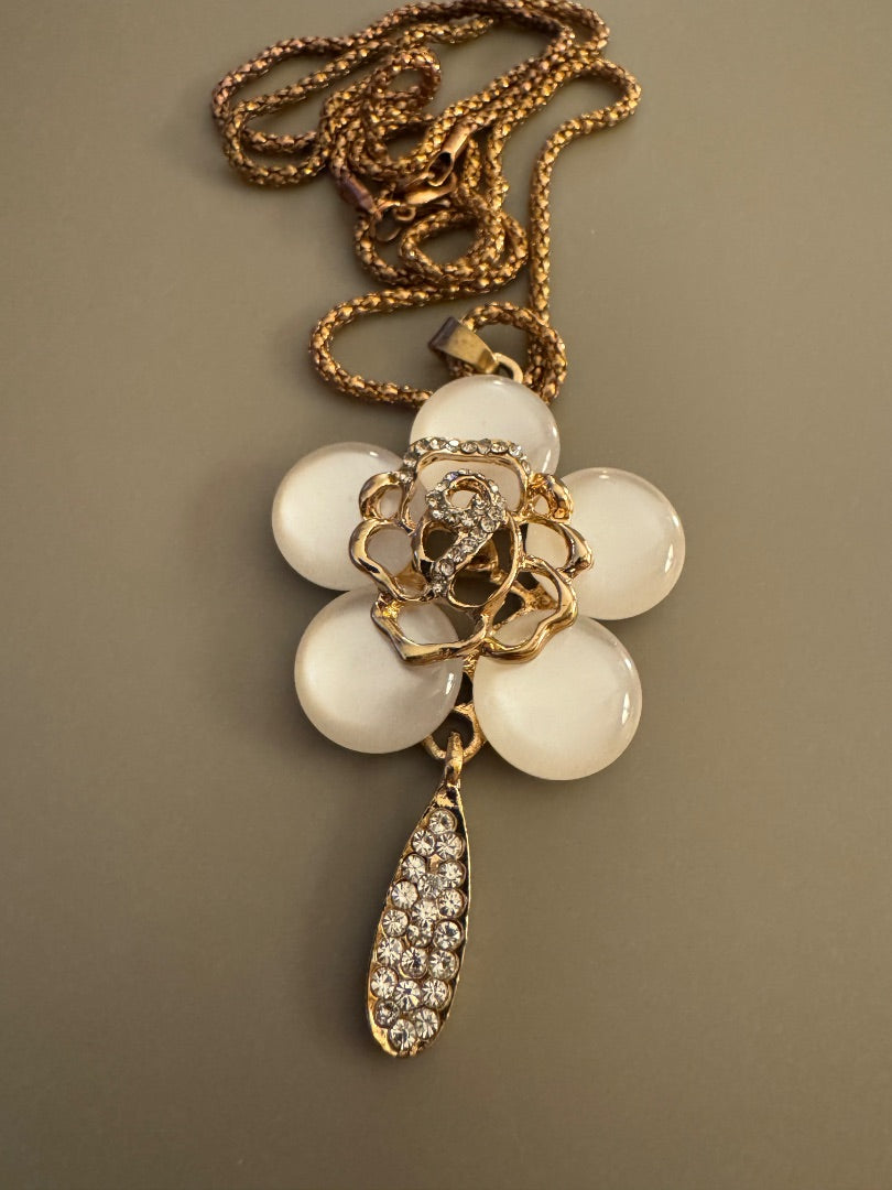 Dogwood opal crystal flower necklace (Betsy Johnson?)