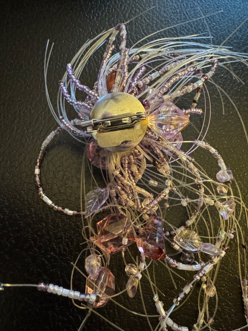 Purple seedbead wispy brooch
