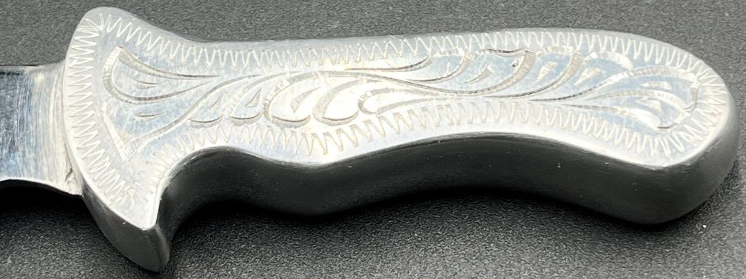 Silver & Turquoise & Mother of Pearl Unk Artisan Made Inlaid Fixed Blade