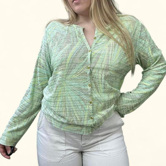 Y2K Indie Green Button Up Top, L/XL