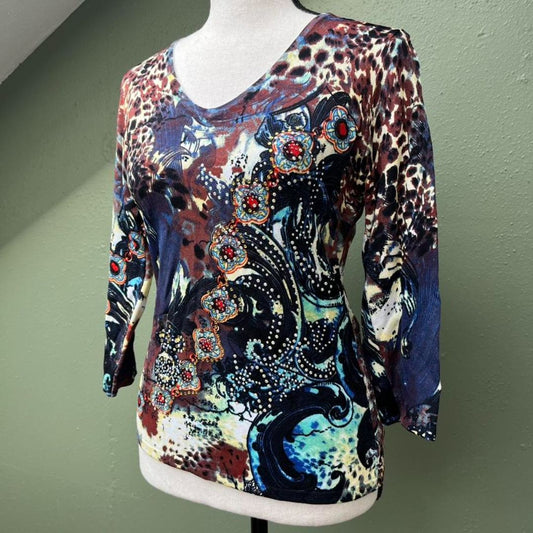 Y2K Abstract Rhinestone Top, S