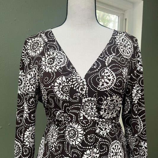 Y2K Brown White Floral Tie-Waist Top, M/L