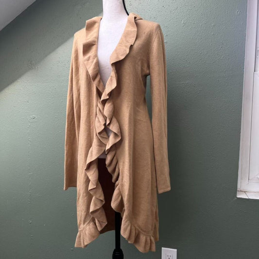 Y2K Tan Ruffle Long Cardigan, M