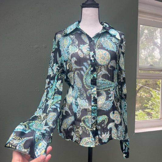 Y2K No Boundaries Paisley Sheer Shirt, S/M