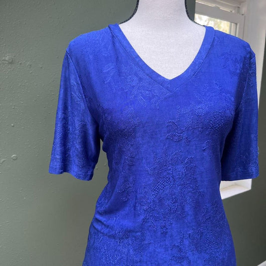 Chico's Cobalt Blue Floral Stretchy Tee, L/XL