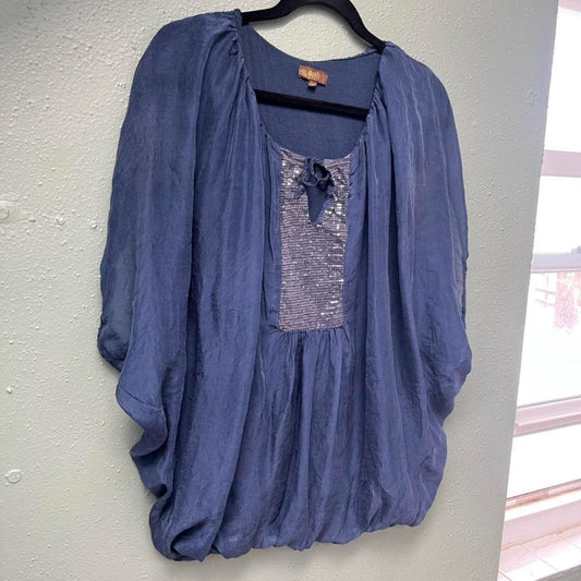 Navy Silk Sequin Blouse, S