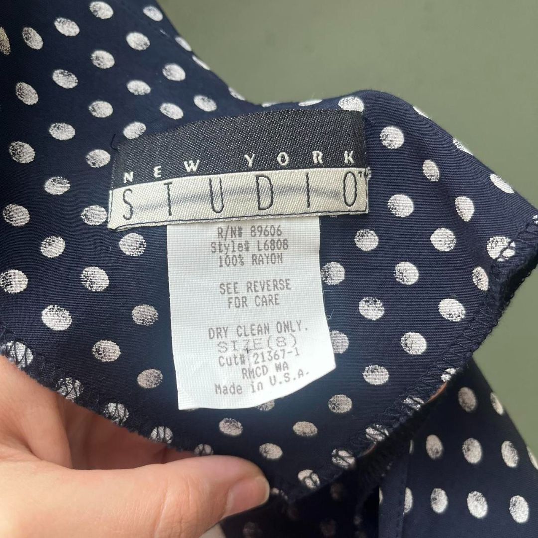 90s Navy Polka Dot Dress, 8/M