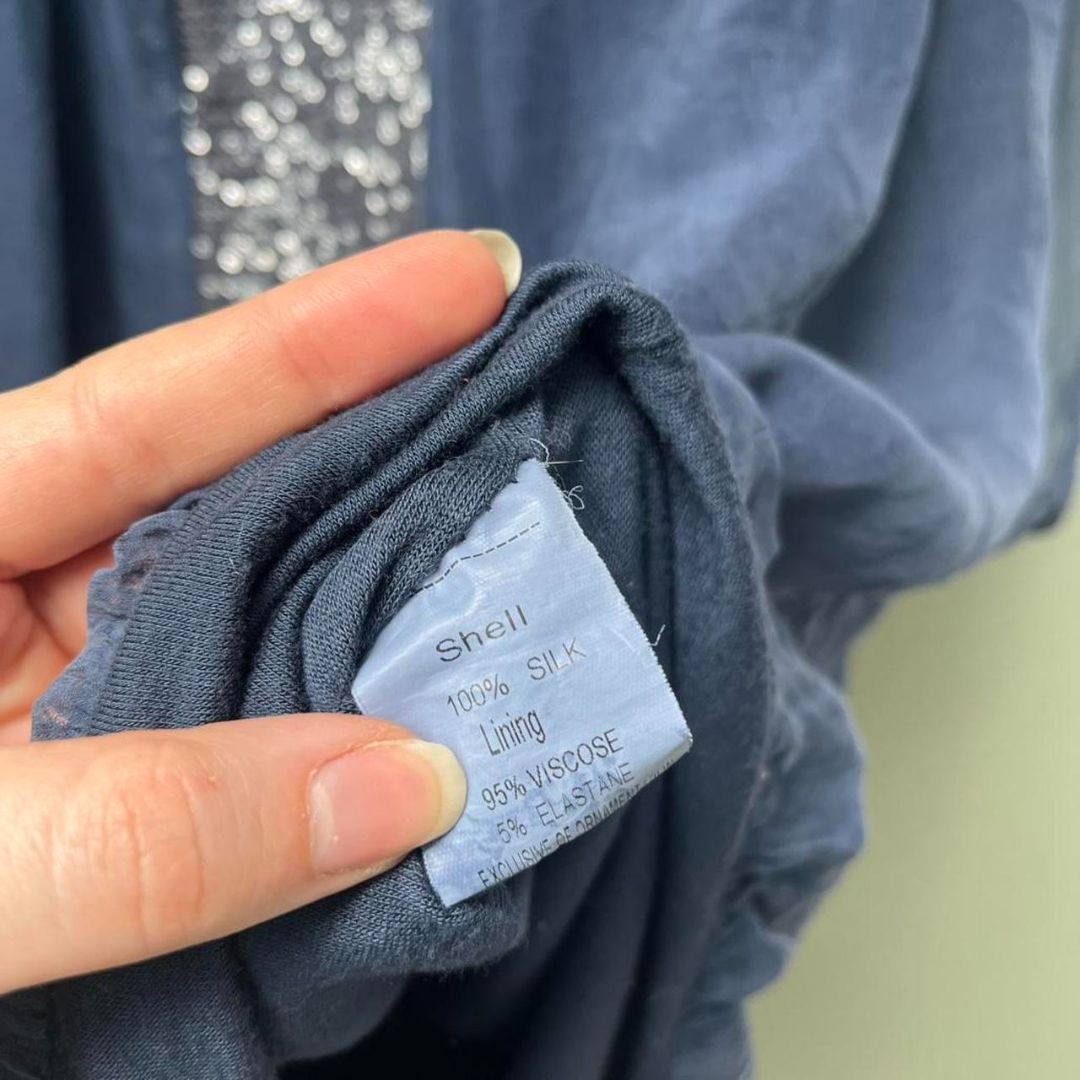 Navy Silk Sequin Blouse, S