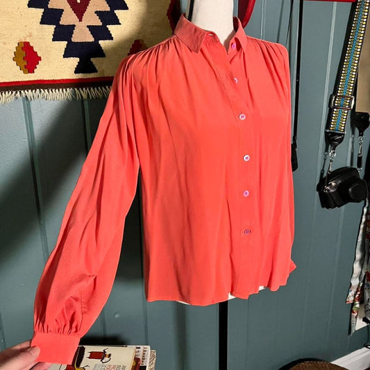 Vintage Coral Silk Elegant Blouse, S