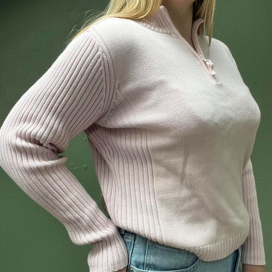 St. John's Bay Pink Ribbed Quarter Zip, L