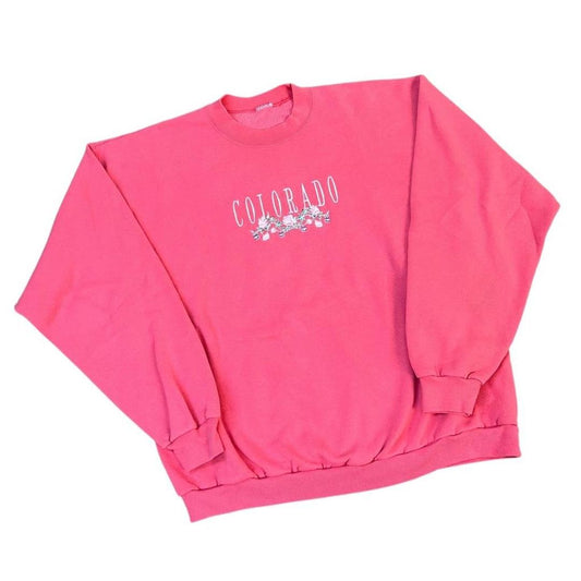 Coral Pink 90s Crewneck Colorado Sweatshirt, OS