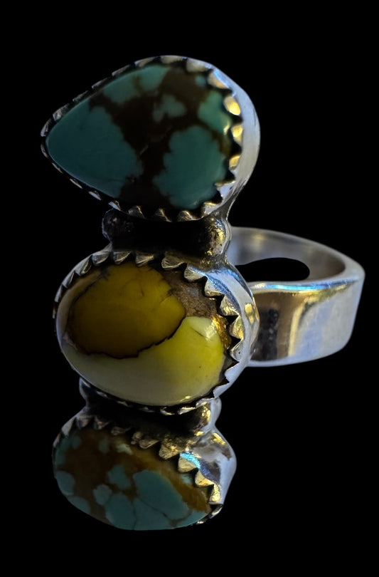 Turq Yellow Dahlia Adjustable Ring