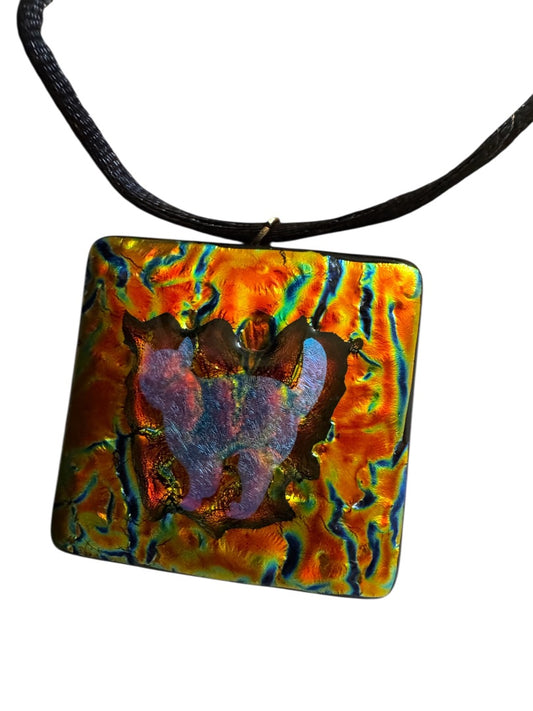 Dichroic glass Cat Pendant w/cord