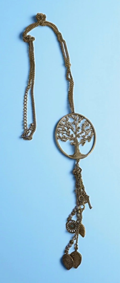 Silvertone tree dangle necklace