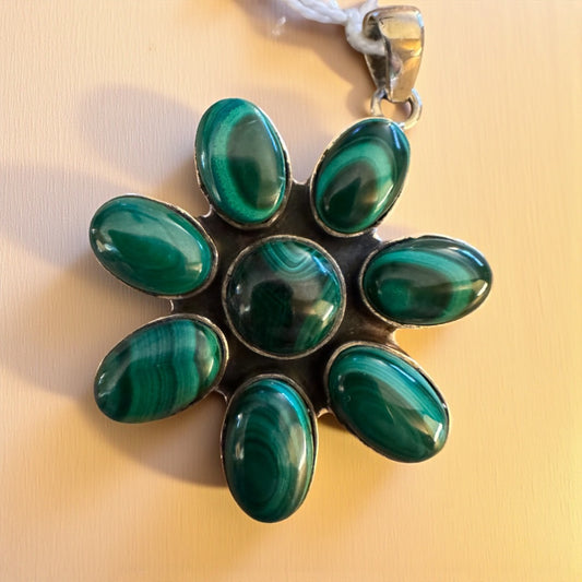 925 Malachite flower pendant