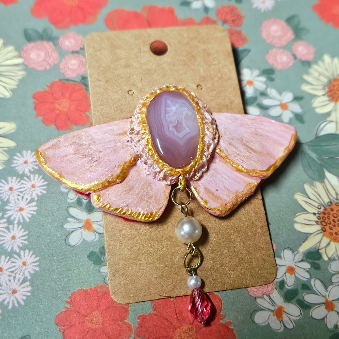 Pearly Pink Moth Pin