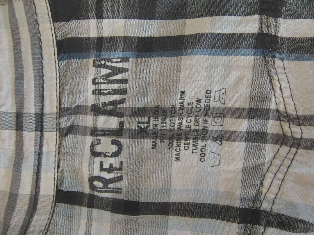 Black White Multi ReClaim Snap Front Shirt Plaid Long Sleeve, xl