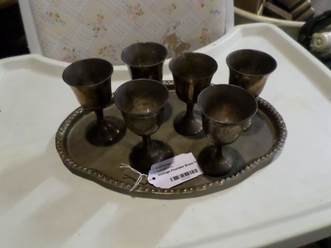 Vintage Pounder Brass Tray w/ Cups