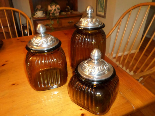 Vintage Ribbed Glass Canisters - Set of 3