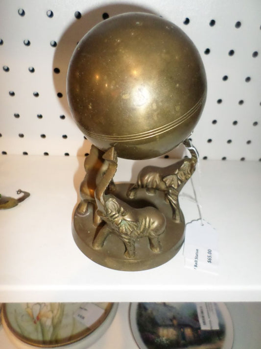 Vintage Brass Elephant w/ Ball Statue
