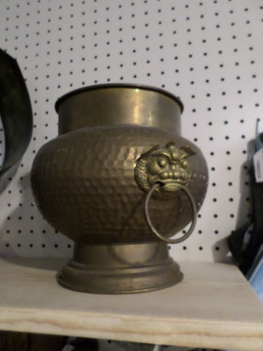 Vintage Brass Planter w/ Foo Dog Heads