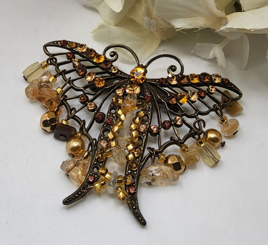Vintage Amber colored Butterfly Brooch Jewelry