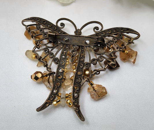 Vintage Amber colored Butterfly Brooch Jewelry