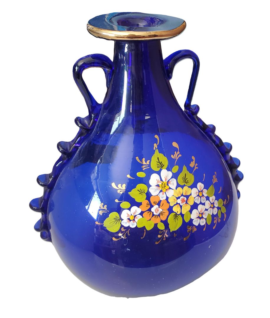Vintage Blue Swirl Glass Handblown Vase Vintage